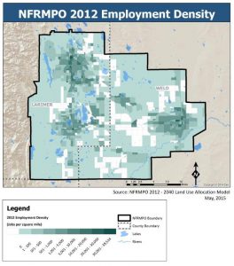 Map of employment density in 2012