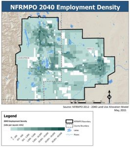 Map of employment density forecast for 2040