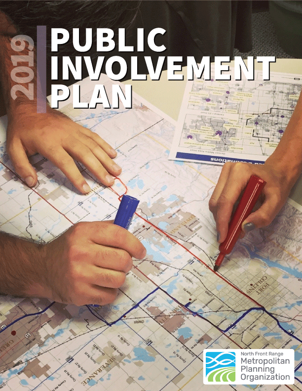 Cover of Public Involvement Plan of two people drawing on map