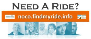 Five profiles of faces, text says "Need a ride? noco.findmyride.info"